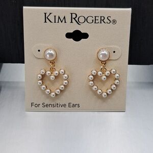 Kim Rogers Gold Tone and White Faux Pearl Earrings